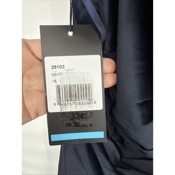 La Femme Women’s Size 18 Navy Blue Off Shoulder Satin Formal Evening Gown Dress - Picture 10 of 12